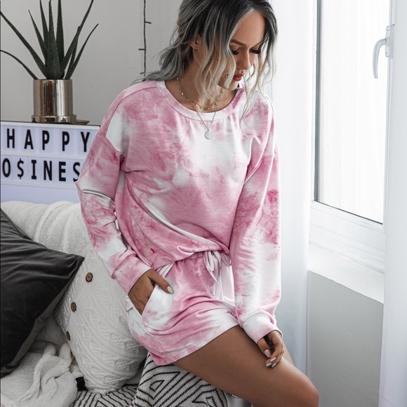 🆕Pink Tie Dye Lounge Set Shorts w/ Pockets - Picture 4 of 7